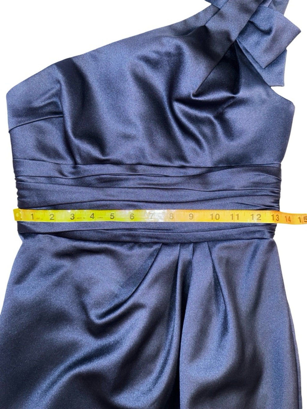 David’s Bridal Dark Blue One Shoulder Dress With Bow Accent Size 2 - Picture 11 of 12